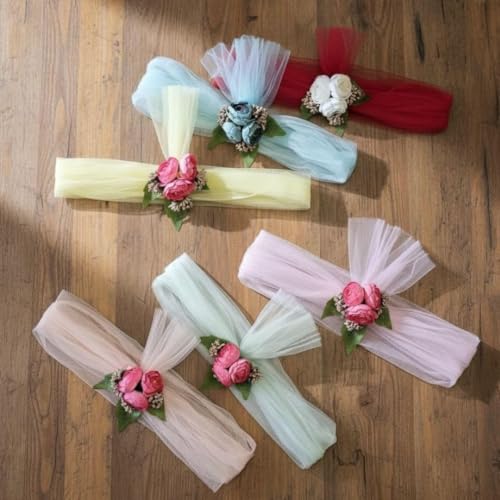 Image of SATYAM KRAFT 24 Pcs Ready-to-use Net Band with Flower Bunch - Reusable Wedding Trousseau Packing, Trolley Bag Decoration, Crafting & DIY Projects (Multicolor)