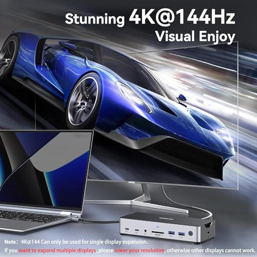 Image of USB C Docking Station 3 Monitors Laptop USB C Dock Dual Monitor with 2 HDMI DisplayPort 4K144Hz,USB A 2.0 /3.0,USBC 3.1 10Gbps&30W Output,Ethernet,microSD&SD,Audio&Mic,150W DC Power for Dell /Lenovo /HP