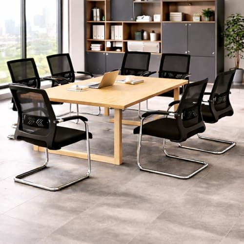 Image of TOBY Set of 2 Ergonomic Visitor Chairs with Lumbar Support, Breathable Mesh Back, Cushioned Seat, Fixed Armrests & Metal Sled Base - Office, Waiting Room, Conference Chair (Black)