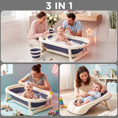 Image of Baybee Aquabee Baby Bath Tub Set for Kids | Portable Bathing Tub with Temperature Sensing | Foldable Bucket & Mug | Bath Seat Chair | Multi-Purpose Bathtub for Baby Bather for 0 to 5 Years (Blue)