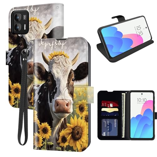 FUYOCWE for Moto G Stylus 5G 2024 Case Wallet for Motorola Stylus 5G 2024 Phone Case with Card Holder Slot,Leather Flip Cover w/Kickstand+RFID Blocking+Magnetic Snap-A Cow in The Sunflowers Field