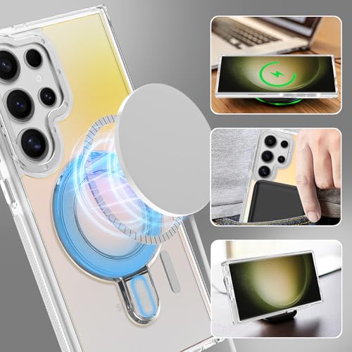 Image of Magnetic for Samsung Galaxy S23 Ultra Case with Stand [Compatible with Magsafe] [Cute Fluorescent Design] [1 Screen Protector] Slim Translucent Matte Case for Galaxy S23 Ultra 6.8 inch, White