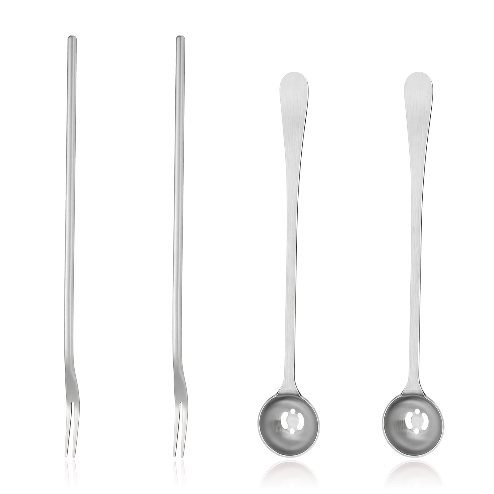 4PCS Olive Spoon and Pickle Fork Set, Stainless Steel Slotted Spoon for Pickle Jar, Long Handle Olive Picks, Easy Drain Serving Utensils for Olives, Pickles and Snacks