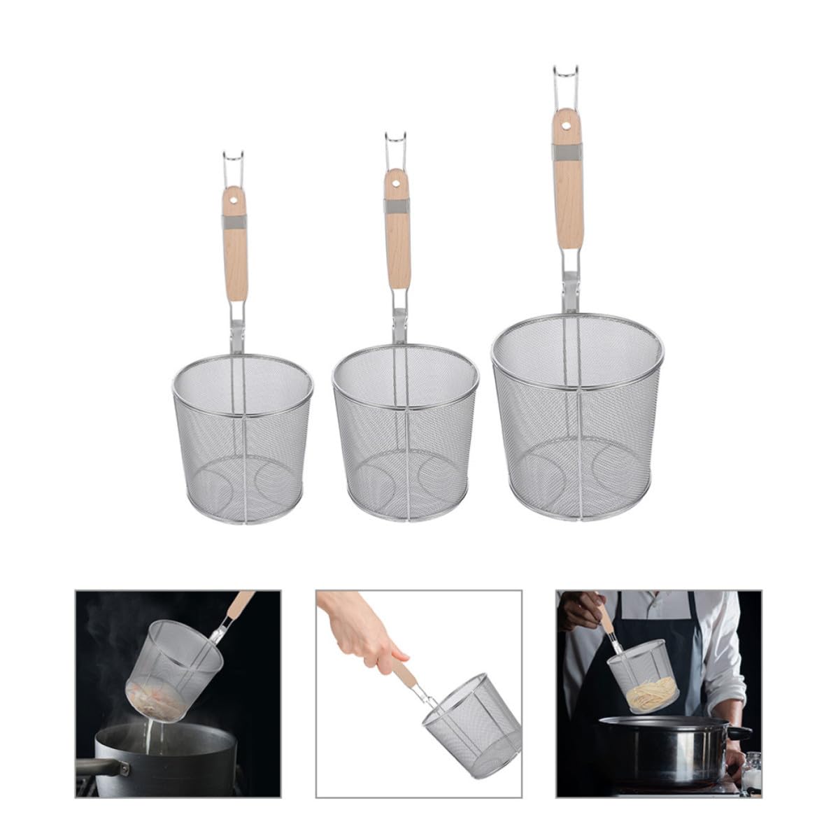 3 Colador 1 Piezas Fideos Inoxidable de Acero 20 Mango de Cocina