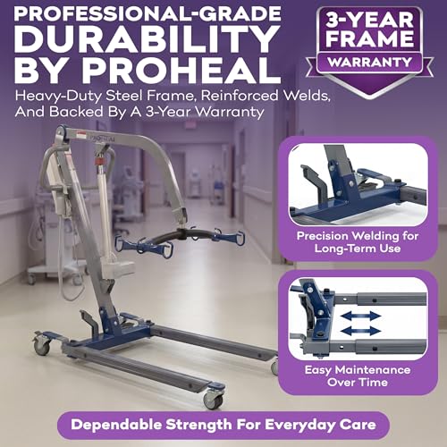 Image of ProHeal Patient Lift - Safe and Easy Bariatric Full Body Patient Transfer Lifter for Home Use and Facilities - Floor, Low Bed and Chair Lifting, 600 LBS Weight Capacity, 6 Point Spreader Bar