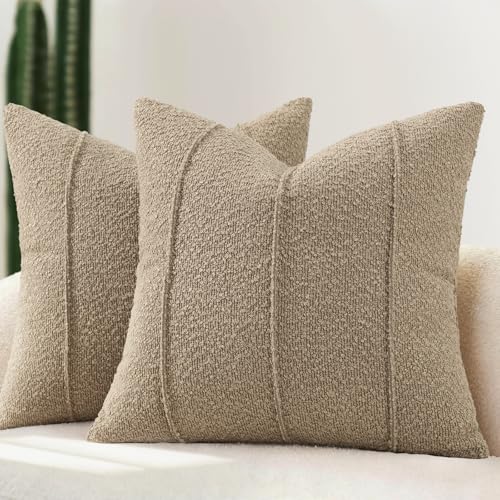 YCOLL Housse de Coussin Bouclé 40x40 Lot de 2, Housses Douces à Texture avec Rayures, Coussins Décoratifs Modernes et Confortables pour Canapé, Lit &...