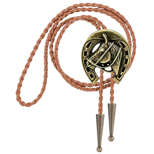 Image of Jeilwiy Bolo Tie for Men Western Cowboy Tie Necklace Gold Bolo Tie Leather Necktie Halloween Tie Accessories for Women
