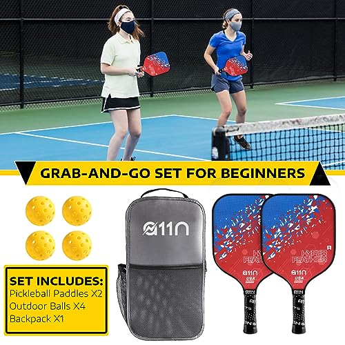 A11N Sports Portable Pickleball Net System and HyperFeather R Pickleball Paddles Set of 2