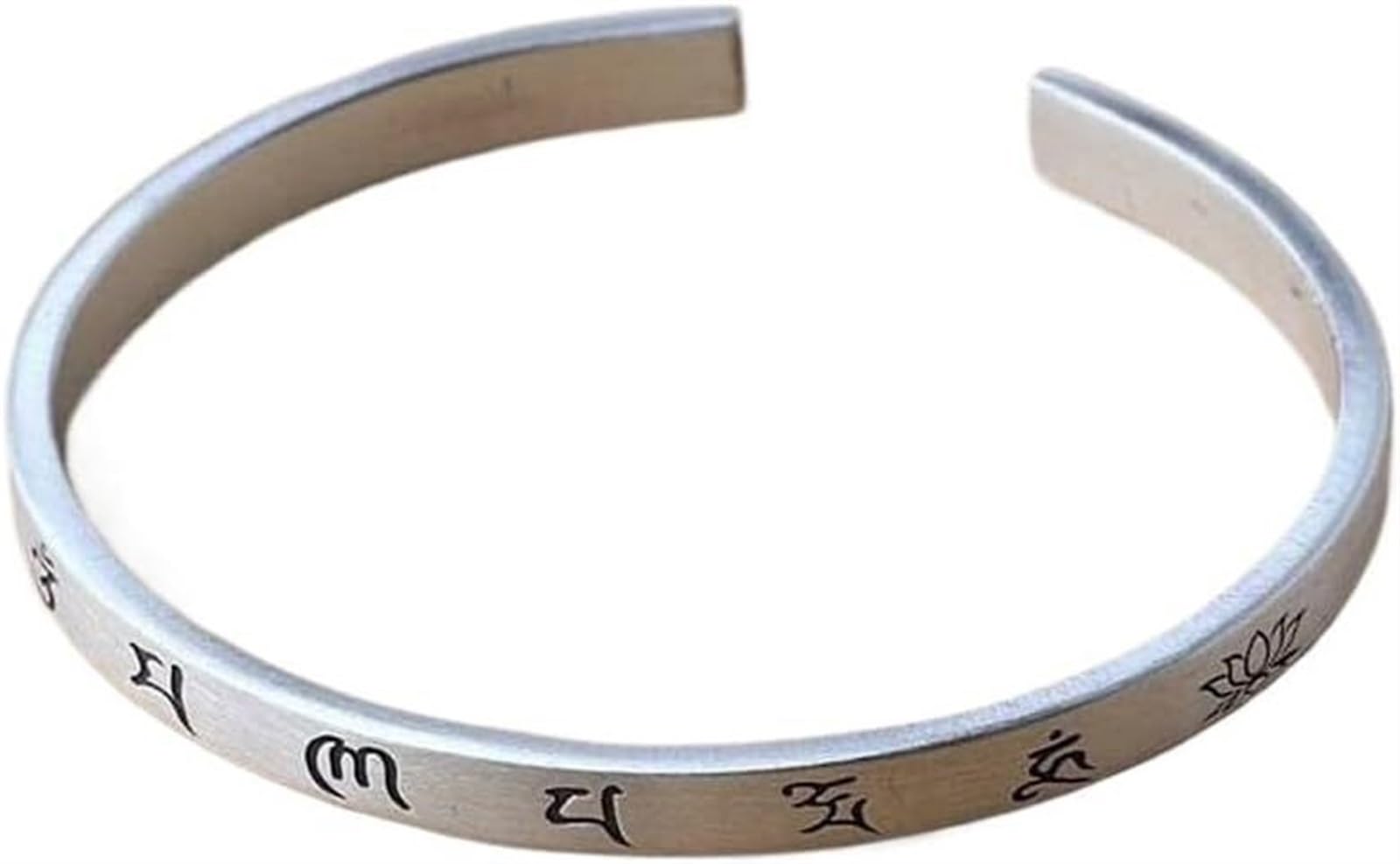Bracciale in argento, bracciale rigido alla moda, bracciale rigido in argento 999 con detti buddisti Bracciale aperto Bracciale femminile in argento spazzolato fatto a mano Come mostrato, i braccialet