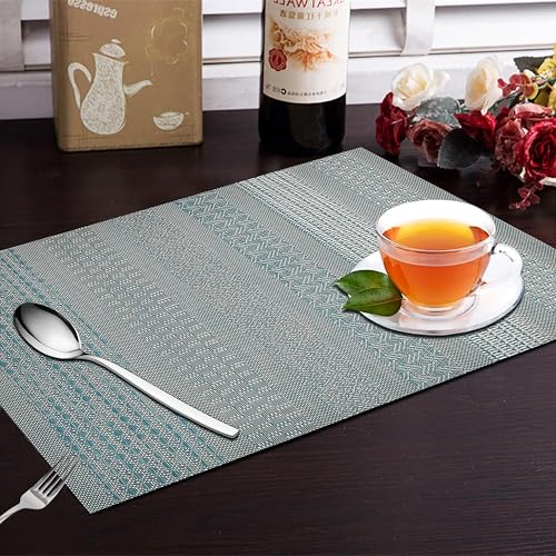 Yellow Weaves PVC Rectangular Dining Table Placemats, Set of 8 - Grey Blue