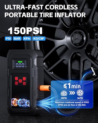 Image of 5000A Jump Starter with Air Compressor, Portable Car Battery Jump Starter with 150 PSI Tire Inflator for Up to 10.0L Gas and 8.0L Diesel Engines, 12V Jump Box with LCD Display