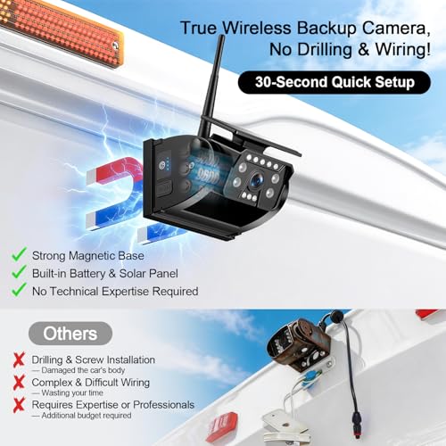 Image of Fookoo Dual HD Magnetic Solar Wireless Backup Cameras: 7 inch Monitor w /BSD