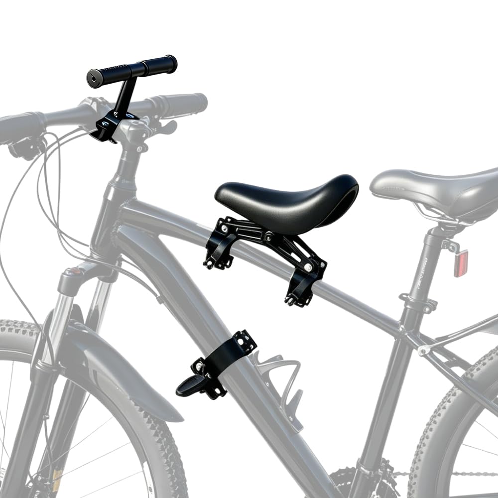 Seggiolino Bici Anteriore, Seggiolino Anteriore Bici Bambini Pieghevole con Manubrio e Pedale, Seggiolino per Bici Anteriore Mountain Bike Portatile Amovibile per Bambini da 2 a 6 Anni