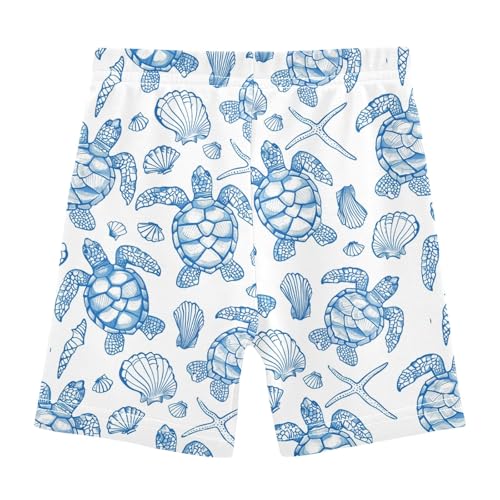 Blue Retro Sea Turtle Girls Shorts Elastic Waist Sports Shorts Girls Leggings Pants for 4-10 Years2