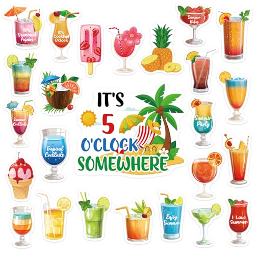 25Pcs Tropical Drinks Cruise Door Magnets Decorations, Funny Tropical Refrigerator Magnetic Summer Cocktail Drink Cruise Ship Door Magnet Stickers for Carnival Party Cabin Refrigerator Car Door Decor