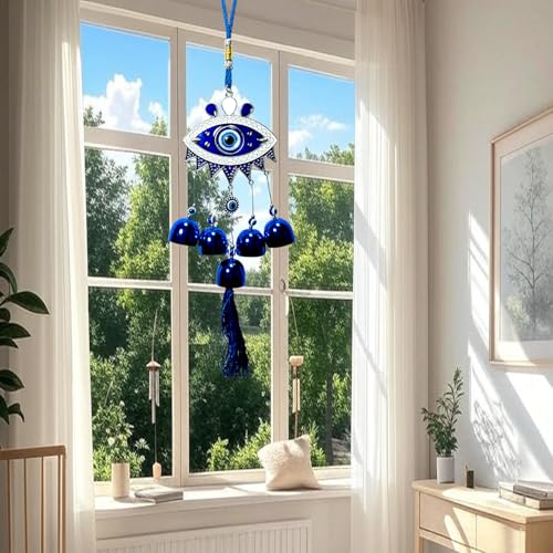 Image of Decorative Wind Chime for Home | Wooden House with Bells Colourful Beads | Positive Energy Balcony Living Room Hall Garden Home Decor (MK- WH)
