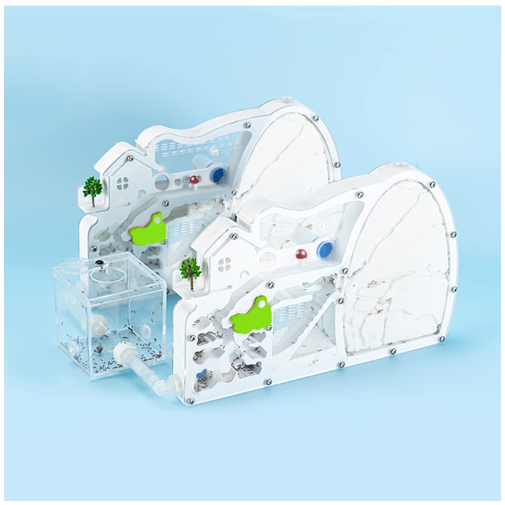 ELNMLHT 2PCS Ant Farm Castle with Connecting Tubes and Forage Box, Sand Ant Colony Observation Kit, Ant Viewing Habitat Science Kit, Educational & Learning Science Kit for Kids, Adults, Student