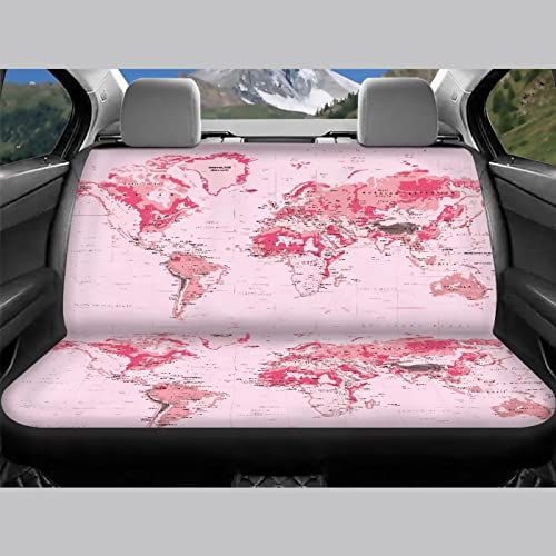Image of Modysero World Map Print Pink Seat Covers for Cars Full Set Elastic Durable Non Slip Two Front Seat Cover Rear Bench Universal Car Seat Protector Fit Trucks SUV Comfort Soft Automotive Seat Cover