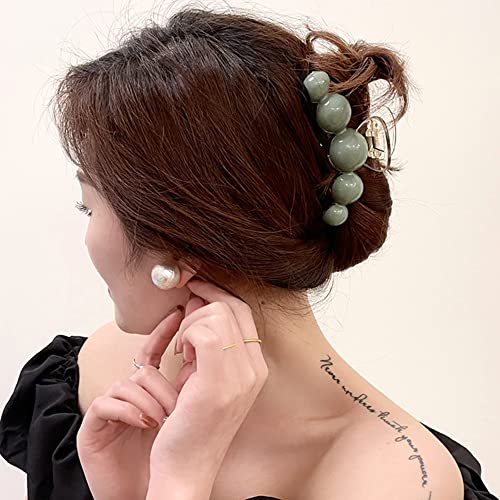 1Pcs Pearl Hair Clips Large Green Pearl Hair Jaw Clips Non Slips Hair Claw Clips Elegant Big Pearl Hair Accessories For Women Acrylic Hair Crab Clips Strong Hold Hair Clamp Clips For Thick Or Thin Hair Lady Fashion Headdress Gift #TOP5