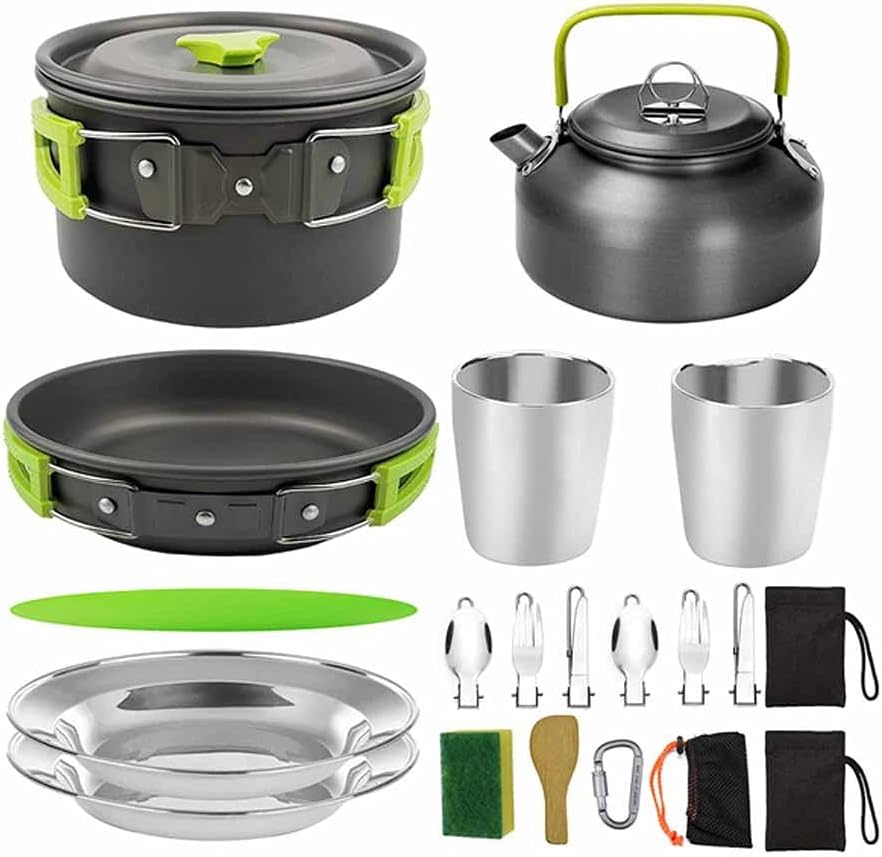 Camping Cookware Kit Outdoor Aluminum Cooking Set Picnic Cooking Pots Water Kettle Pans Set with Stove Kettle (Color : C) (C)