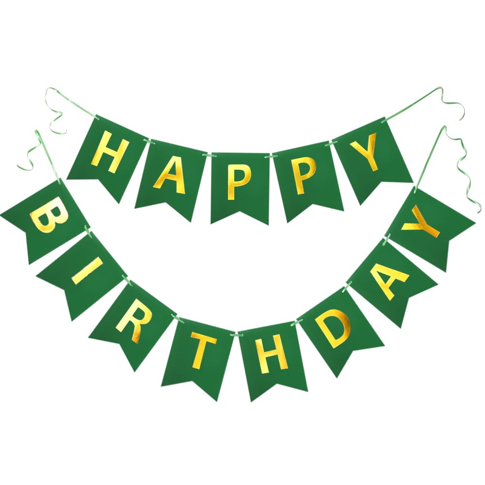 Green Happy Birthday Banner Greenery Theme Party Supplies Garland Decorations Sparkle Birthday Signs Nursery Hanging Decor 13pcs