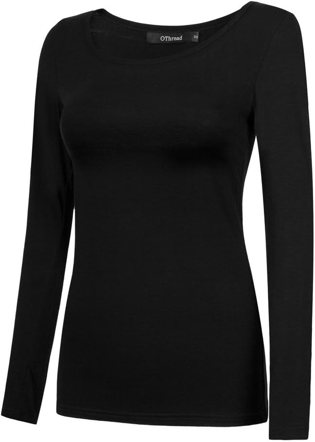 OThread & Co. Women's Long Sleeve T-Shirt Scoop Neck Basic Layer Stretchy Shirts - Image 2
