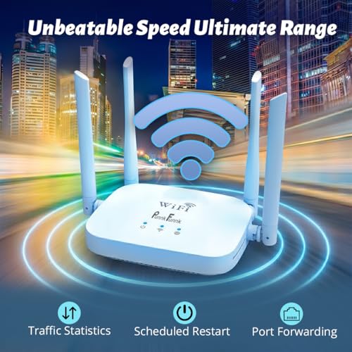 Image of PunnkFunnk WT-14 WiFi Router |300M High Speed Wireless Router for Home & Office | Four high gain Antennas | IPv6 Compatible | Stable Internet Connection | Wide Coverage WiFi Router | Easy Setup