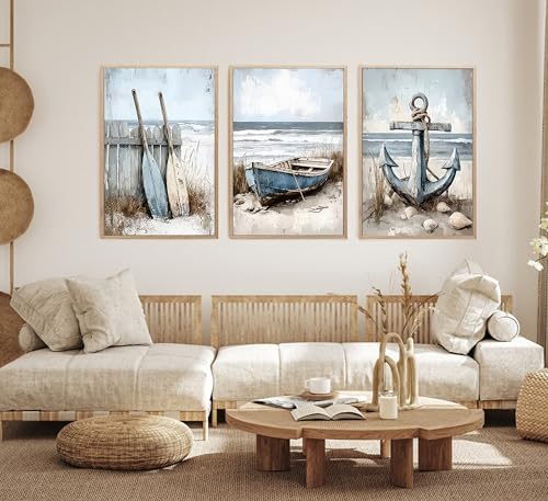 3Pcs Nautical Beach Wall Art Sailboat Paddle and Anchor Paintings Pictures Wall Decor Nautical Coastal Posters Prints Artwork for Living Room Bedroom Home Office Corridor Home Decroation Unframed - Image 7