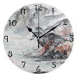 LDIYEU Tirage De Peinture Chinoise Pendule Murale Décoratif Moderne Horloge de Mur Circulaire Silencieuse horloges pour Enfant Garçons Le Bureau à Domicile Salon Cuisine Chambre école Décor