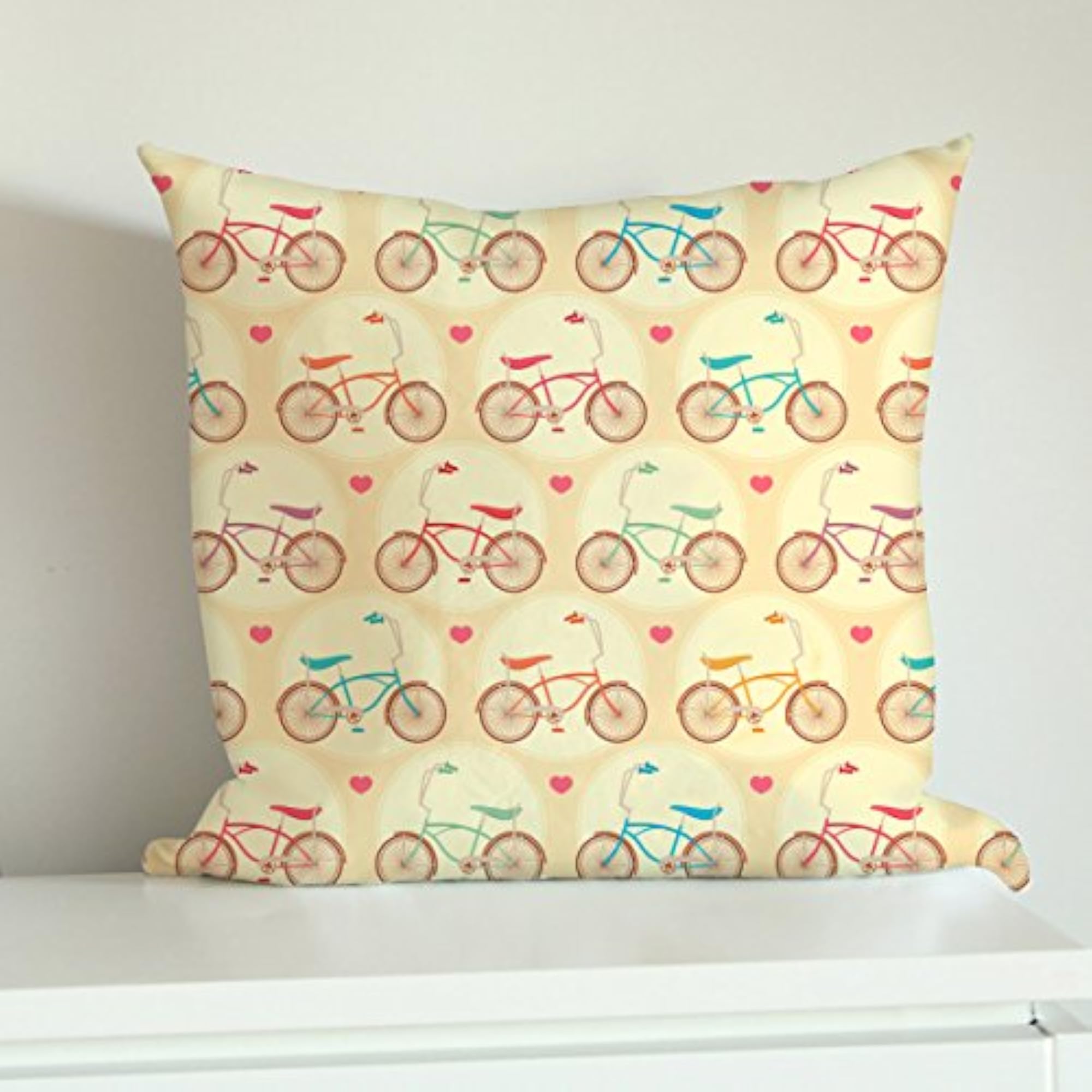 Bicycles & Pink Hearts Decorative Cushion Cover
