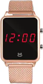 Relógio Analógico à Prova D'Água Dourado Feminino Banhado Inox Digital LED Qualidade Premium Pulseira Silicone Ajustável Presente Mulher