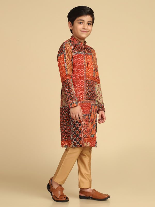 Kisah Boys Kurta | Cotton Blend Foil Print Ethnic Wear For Kids Wedding And Occasions-Kk-1037-5-6 Years Multicolour
