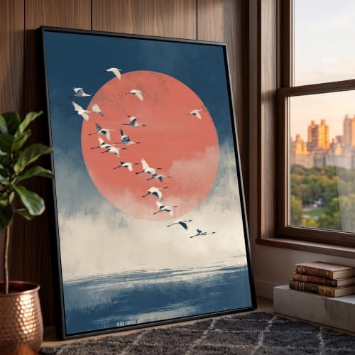 Tableau de grues en vol : réveillez vos murs blancs avec cet art mural japonais 30x40cm
