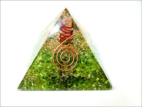 Jet Peridot Orgone Pyramid 60 mm Free Jet International Crystal Therapy Booklet Gemstones Copper Metal Mix Rare Healing Positive Energy EMF Protection Radiation Waves Reduction