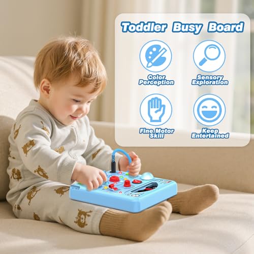 Busy Board Montessori Toys for Toddlers 1 2 3 4 Year Old with 13 LED Lights, Sensory Board Toys Educational Learning for Toddlers, Activity Toy Christmas Birthday Gifts for 1+ Year Old Boys and Girls - Image 6