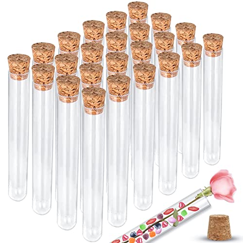 20 PiècesTube à essai en plastique,150 x 16 mm - 20 ml - Éprouvette Transparen,Tube à Essai avec Bouchon Liège,pour Bonbons Fleurs Plantes Epices Déco Cadeaux Mariage