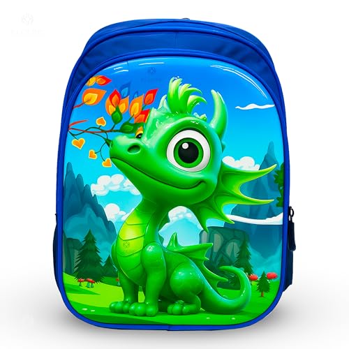 Mochila Infantil Escolar 3D Masculino Menino Conforto Resistência Estampas Coloridas Alças Acolchoadas Bolsos Laterais Zíper Reforçado Creche Escola (DINO)