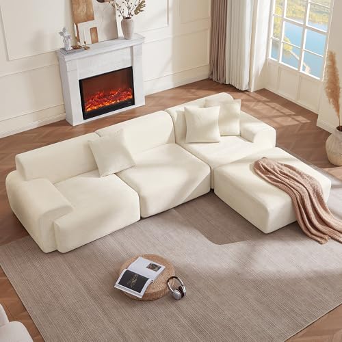 CHITA Modular L-Shaped Sectional Sofa, Deep Seat Modern Comfy Couches for Living Room, Oversized Boneless Sofas with Large Ottoman, No Assembly Required, Chenille in Cream