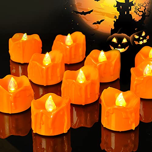 Halloween 24 Pack Orange Tea Lights, Small Dripping Candles, Battery Operated LED Tealights, Mini Pumpkins Lights with Warm White Bulb, Flameless, Electric Fake Tea Candles Realistic for Halloween Halloween 24 Pack Orange Tea Lights, Small Dripping Candles, Battery Operated LED Tealights, Mini Pumpkins Lights with Warm White Bulb, Flameless, Electric Fake Tea Candles Realistic for Halloween