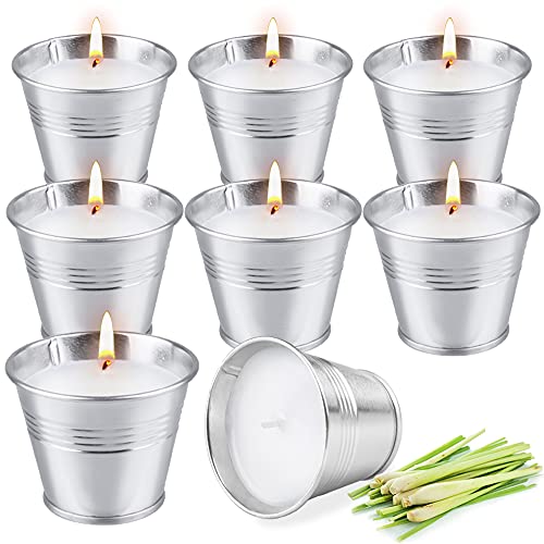 OFUN Small Citronella Candles Outdoor, 8 Pack Bucket Soy Wax Candle Lemongrass Citronella Essential Oil Small Tin Candles Set for Outdoor Deceor Garden Patio Travel Camping