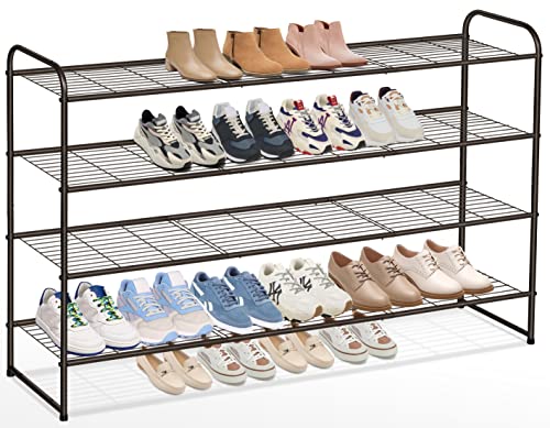 Aooda 4 Tier Long Shoe Organizer For Closet, Wide Stackable Metal Shoe Rack For Entryway, Bedroom, Floor, Shoe Shelf Storage Organizer Holds 30 Pairs Of Men Sneakers (Bronze) #TOP30