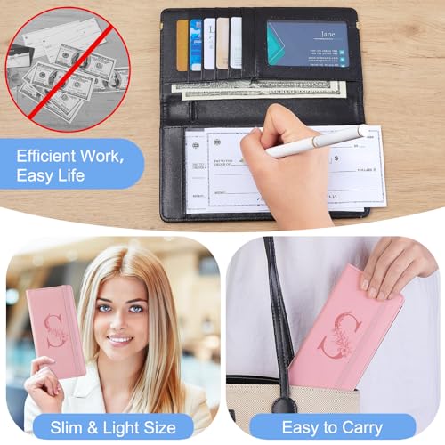 Image of MHJY Checkbook Covers for Personal Checkbook, RFID Blocking Checkbook Holder Alphabet Checkbook Cover for Duplicate Checks, Pink S, S