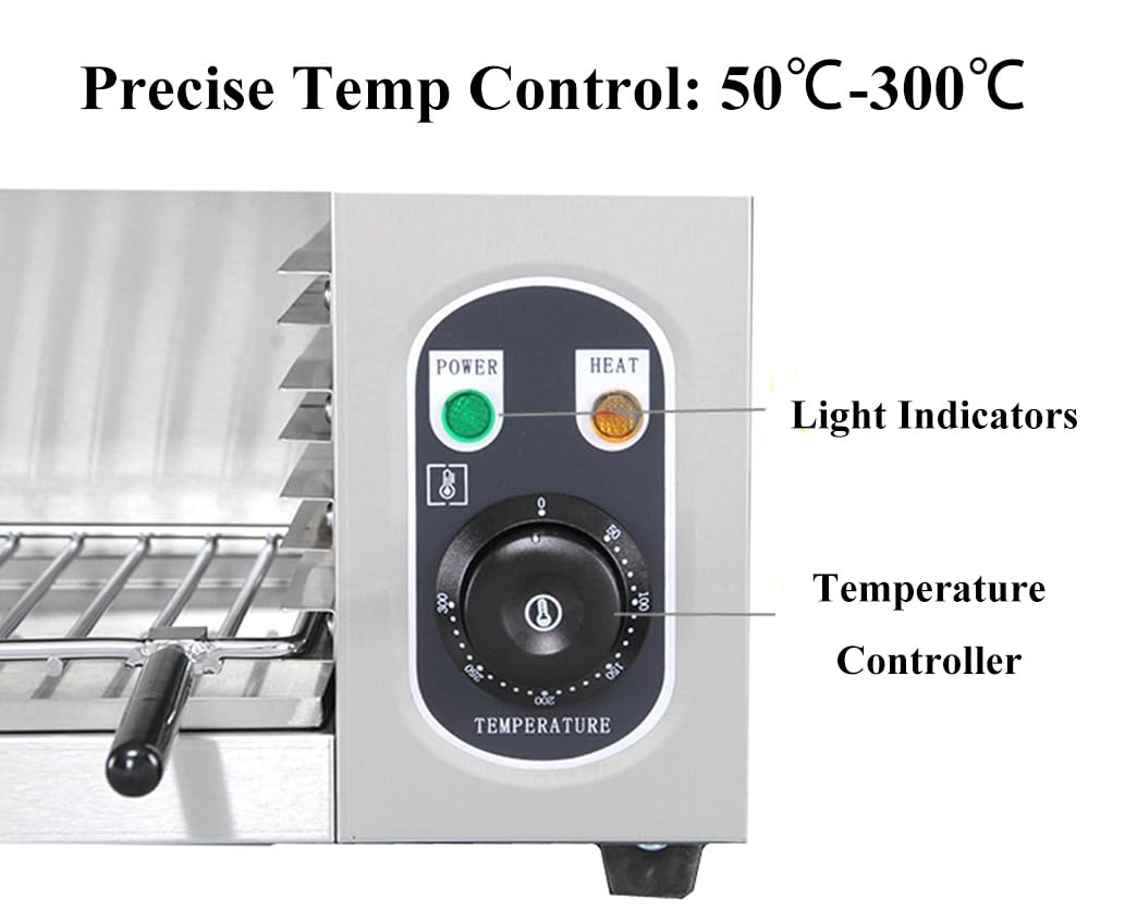 2000W Salamander Broiler, Electric Raclette Grill Cheese Melter, WQV Commercial Wall Mount or Countertop Stainless Steel Toaster Oven 50?-300? for Cheese Steak Meat