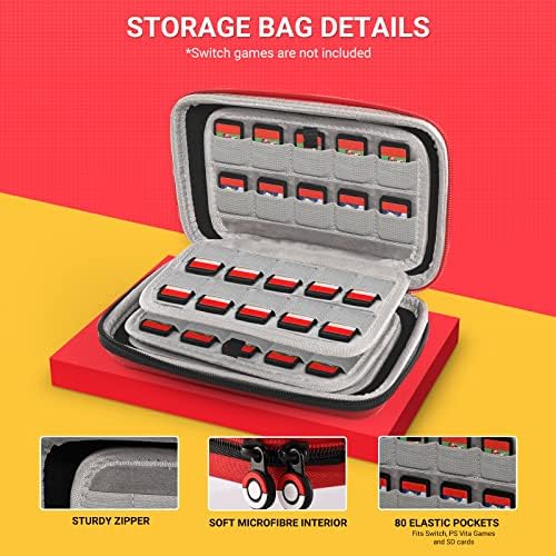 JoyHood Game Card Case for Switch, Protective Game Cards Storage Cases Holder, Fits Switch/Switch OLED/Switch Lite Games, PS Vita Games, Physical Game Cartridge, SD Card (Pokeball, 80 Slots)