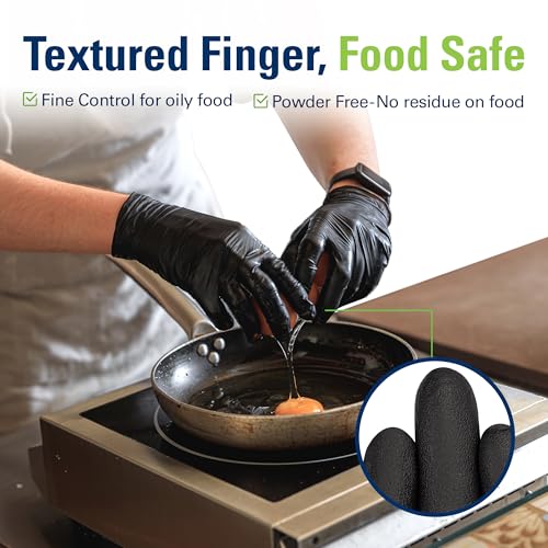 SWIFTLITE Black Nitrile Gloves, Food Safe Disposable Gloves Latex Free, Rubber Gloves Powder Free for Cooking, Kitchen Cleaning (100, Large)