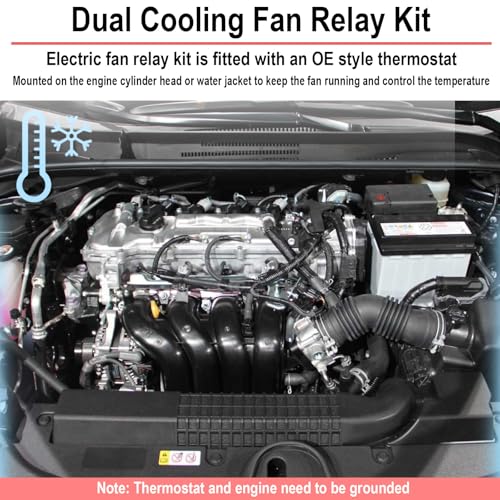 2 PCS Electric Fan Relay Kit, Dual Electric Fan Relay Kit, 185 Degree on 175 Thermostat Switch 40A Relays, 12V Cooling Radiator Fan Relays Wiring Kits for Replacing Faulty Wiring, Truck Engine Cooling