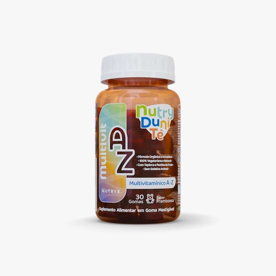 Az Multivit Kids - Multivitamínico Infantil| 30 Gomas - Sabor Framboesa | Vitaminas A, C, D3, Zinco e Complexo B |100% Vegetariano | NutryDuniTê