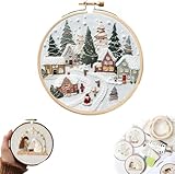 Weihnachten Stickerei Starter Kit, Anfänger Stickerei Set, Stickset Erwachsene Weihnachten, Embroidery Kit Christmas für Erwachsene Anfänger, Kreuzstich Set Weihnachtens für Heimdekoration (A)