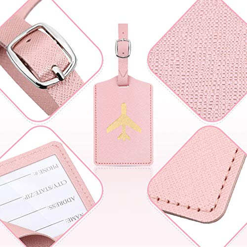 6 Pieces Luggage Tags Suitcase Tag Travel Bag Labels Leather Instrument Baggage Bag Luggage Tags for Travel Bag Suitcase (Black, Gray, Pink, Red, White, Champagne Gold)3