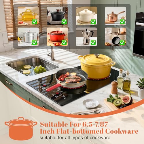 Image of 2 Burner Electric Cooktop Hobsir, 110v Plug In Electric Stove Top Burner, 2000W 12 Inch Two Burners Radiant Electrical Stove, Countertop and Built-in Ceramic Cooktop with Child Safety Lock, Black